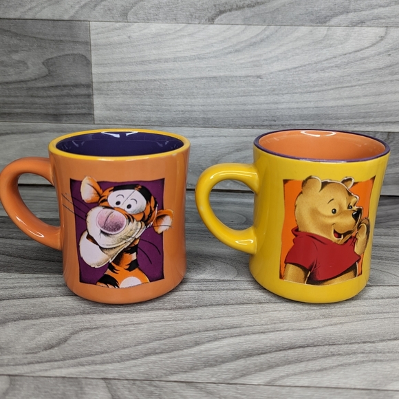 Disney Other - Disney Winnie the Pooh and Tigger Matching Yellow Purple Orange  Mugs Set of 2